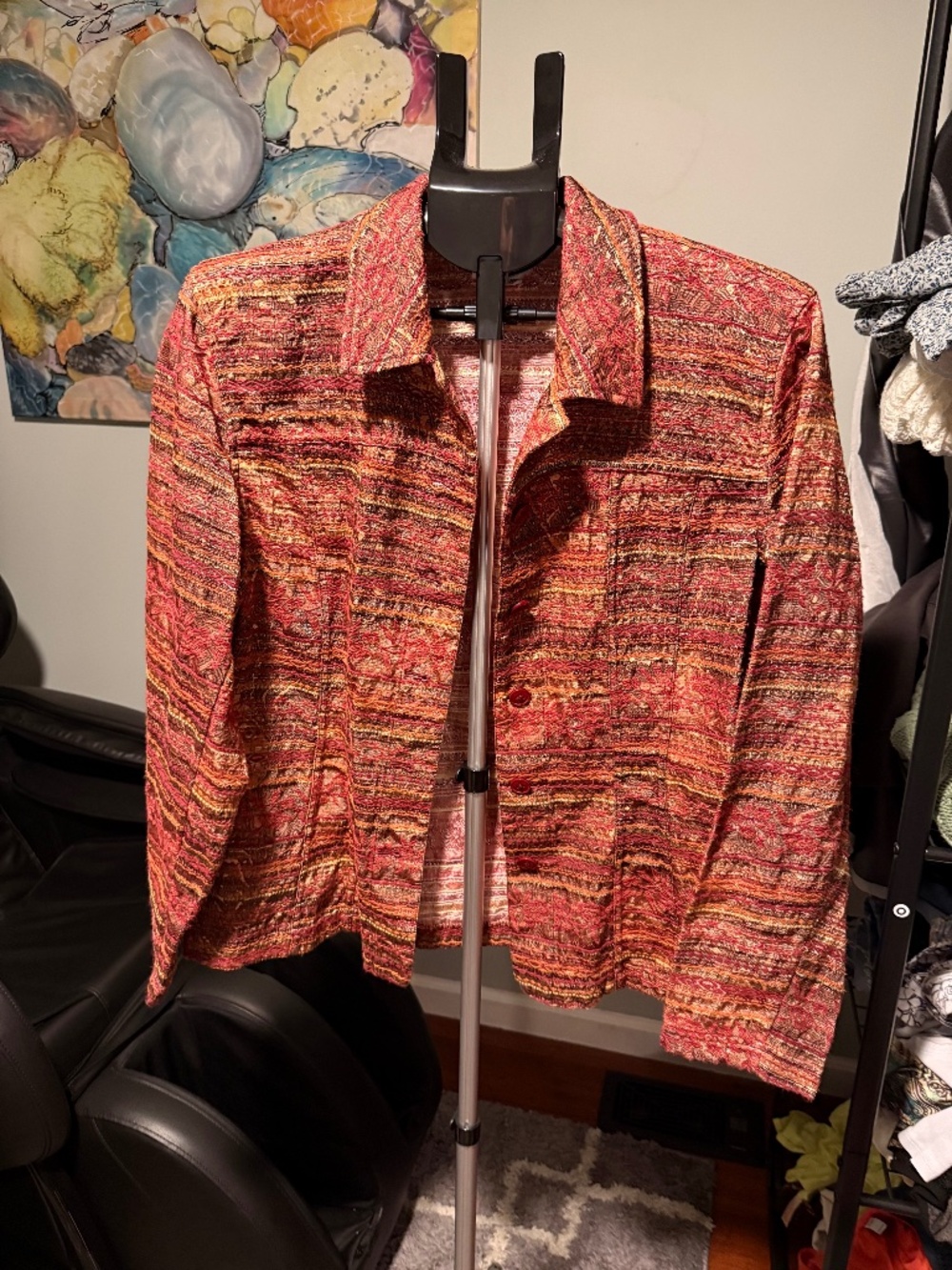 fall textured embroidered orange red collared jacket XL